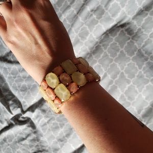 Gold pink and cream jewel bracelet